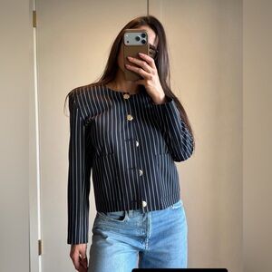 Frame Navy Striped Blazer with Gold buttons